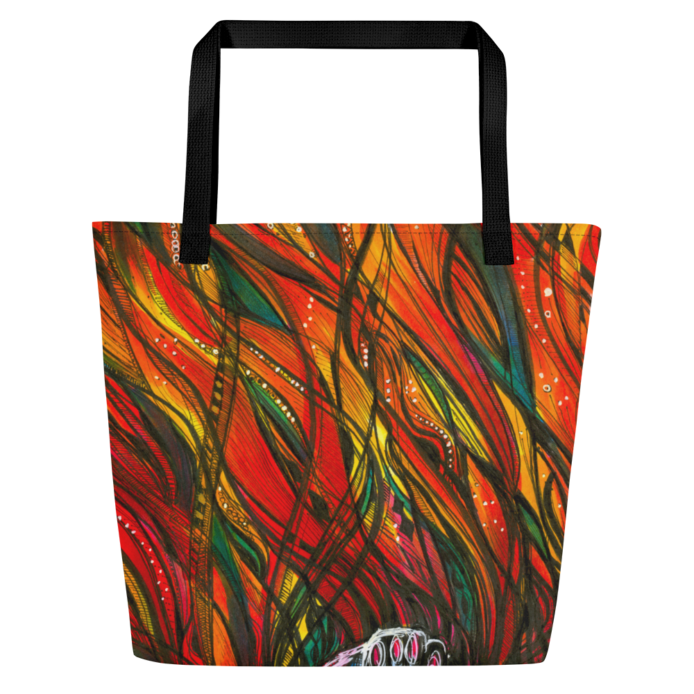 Butterfly Waves Large Tote Bag with Pocket - Sanctus Art Gallery