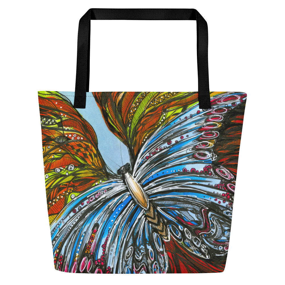 Butterfly Waves Large Tote Bag with Pocket - Sanctus Art Gallery