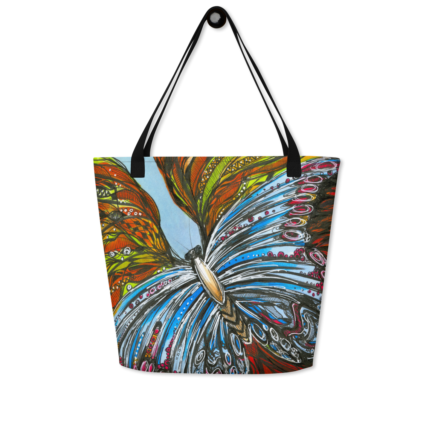 Butterfly Waves Large Tote Bag with Pocket - Sanctus Art Gallery