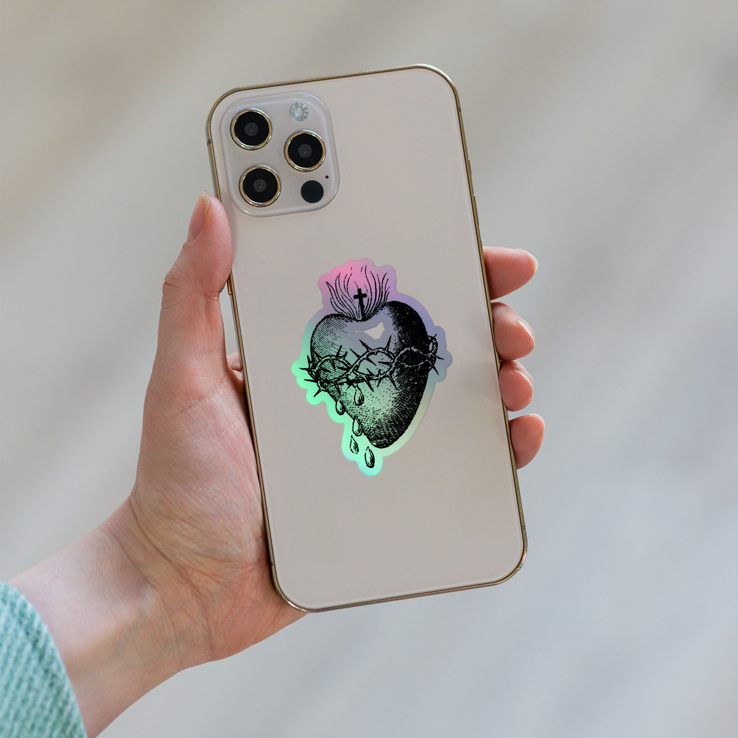 Sacred Heart of Jesus Holographic Stickers - Studio Lams Creative Collective