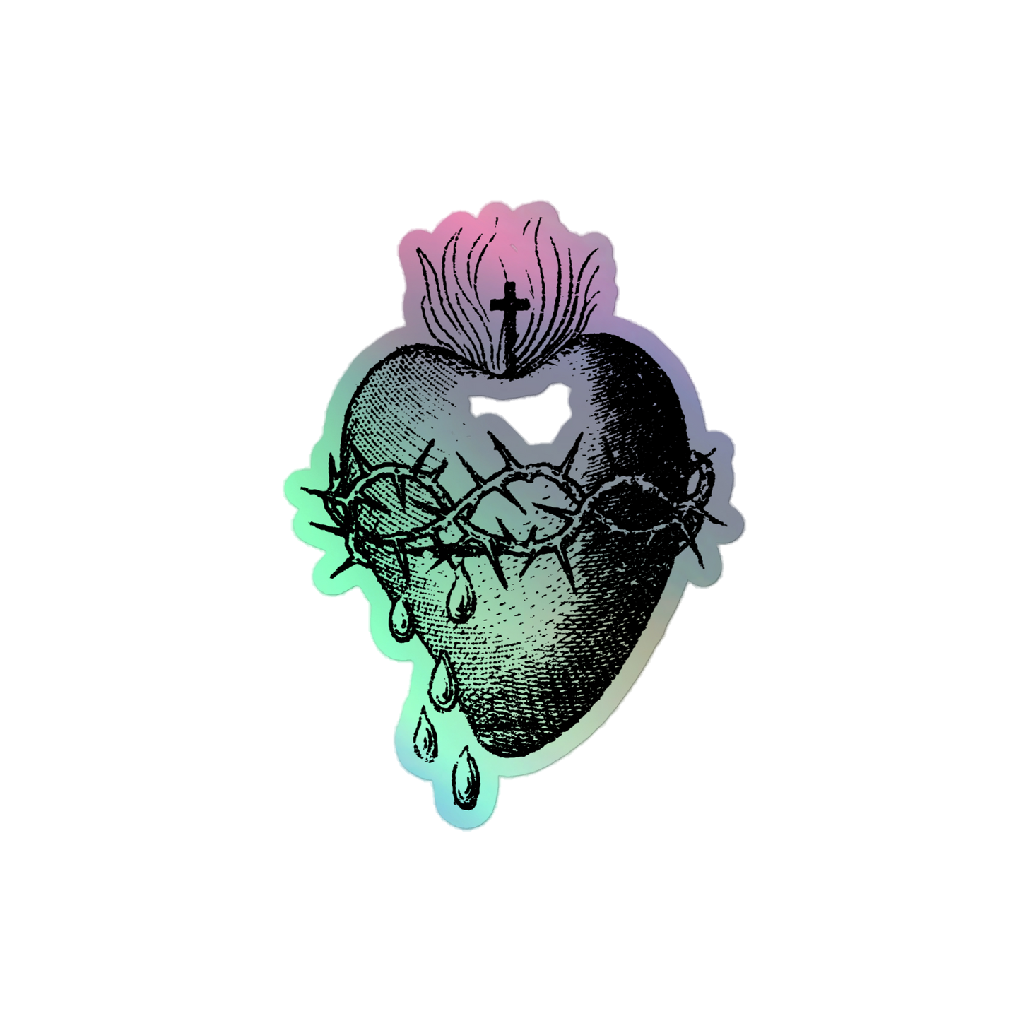 Sacred Heart of Jesus Holographic Stickers - Studio Lams Creative Collective