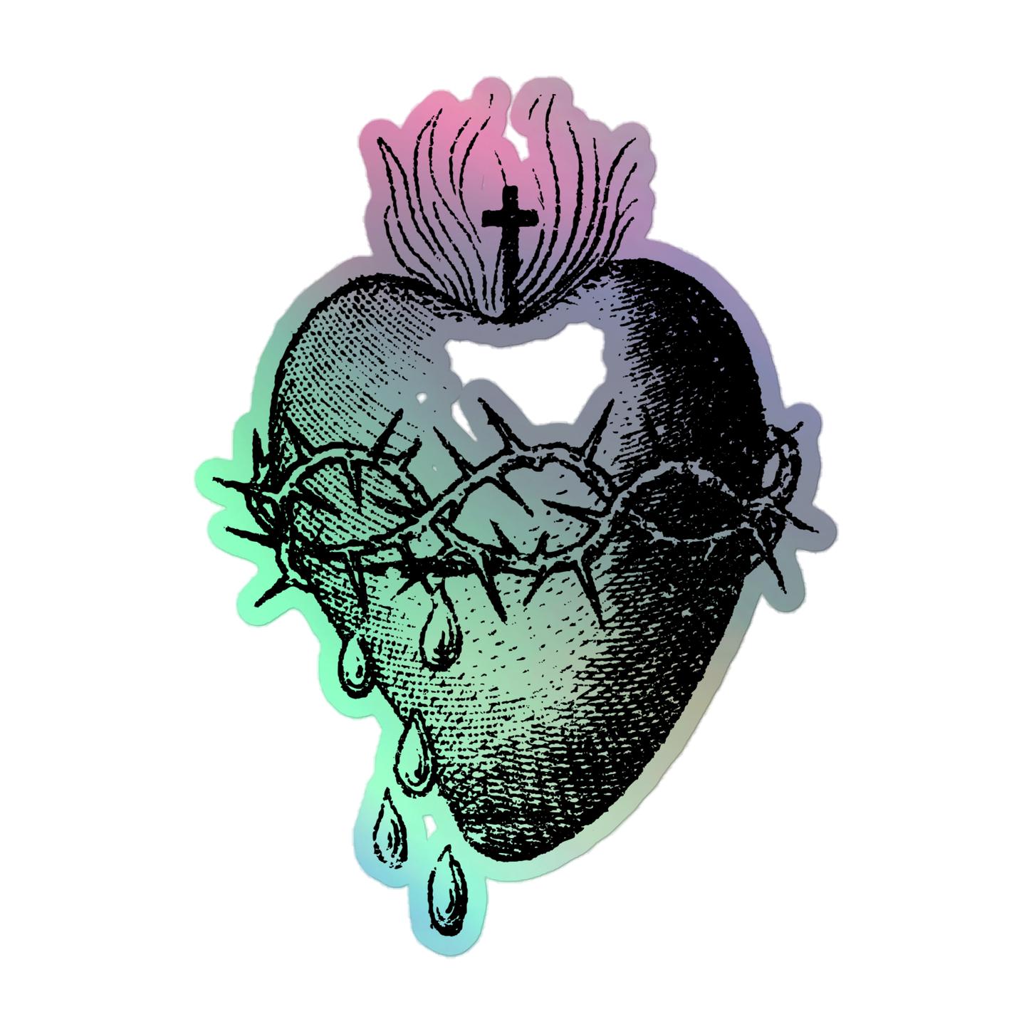 Sacred Heart of Jesus Holographic Stickers - Studio Lams Creative Collective
