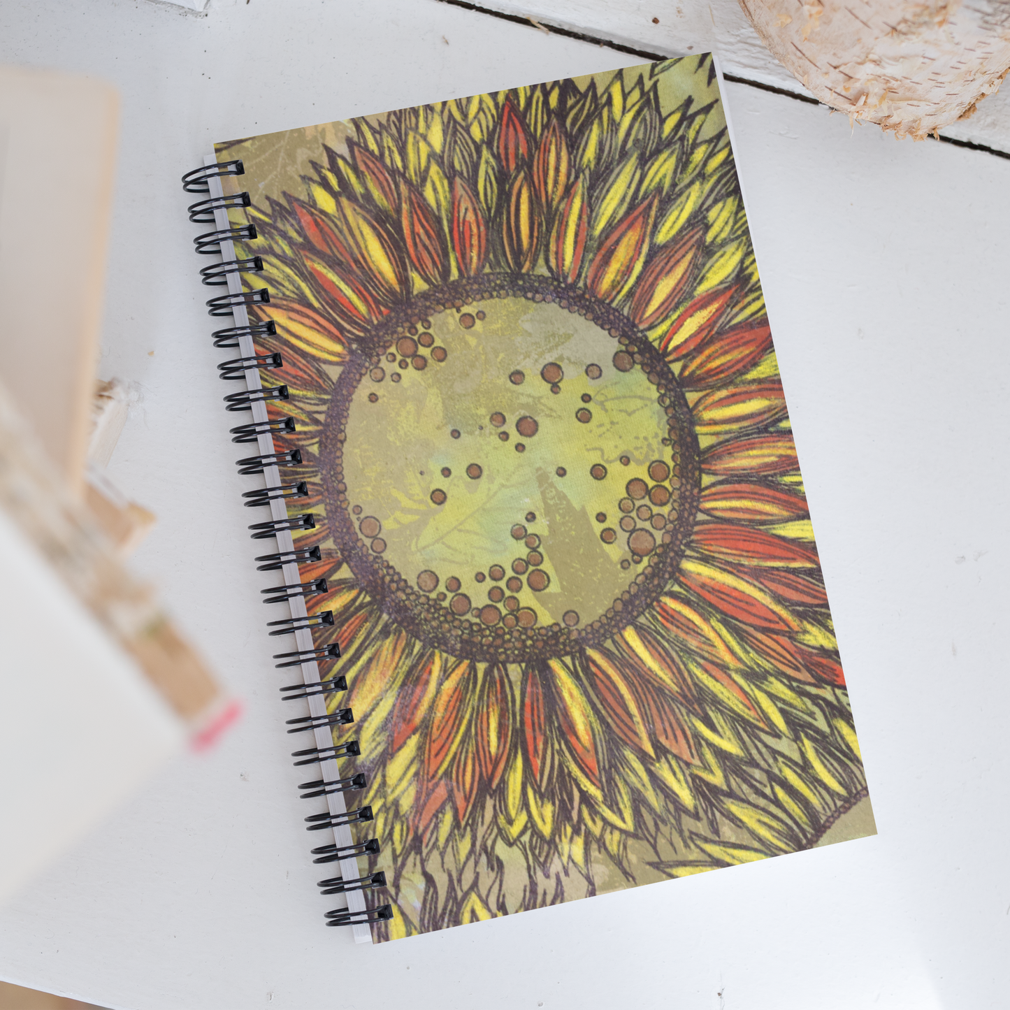 Sunflower Fiber Art Spiral Notebook - Dotted Paper - Sanctus Art Gallery