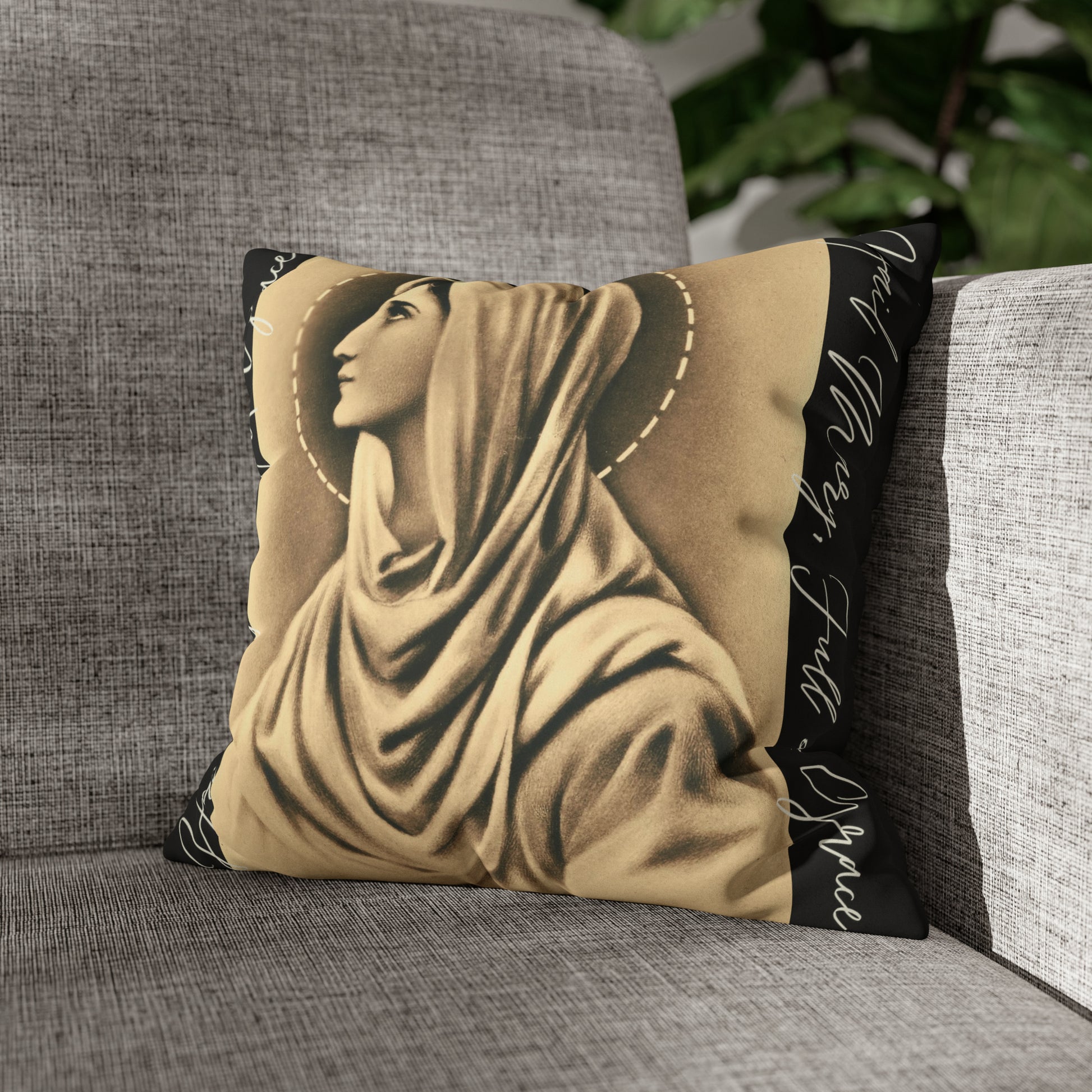 Hail Mary Full of Grace - Faux Suede Square Pillow Case - Studio Lams Creative Collective