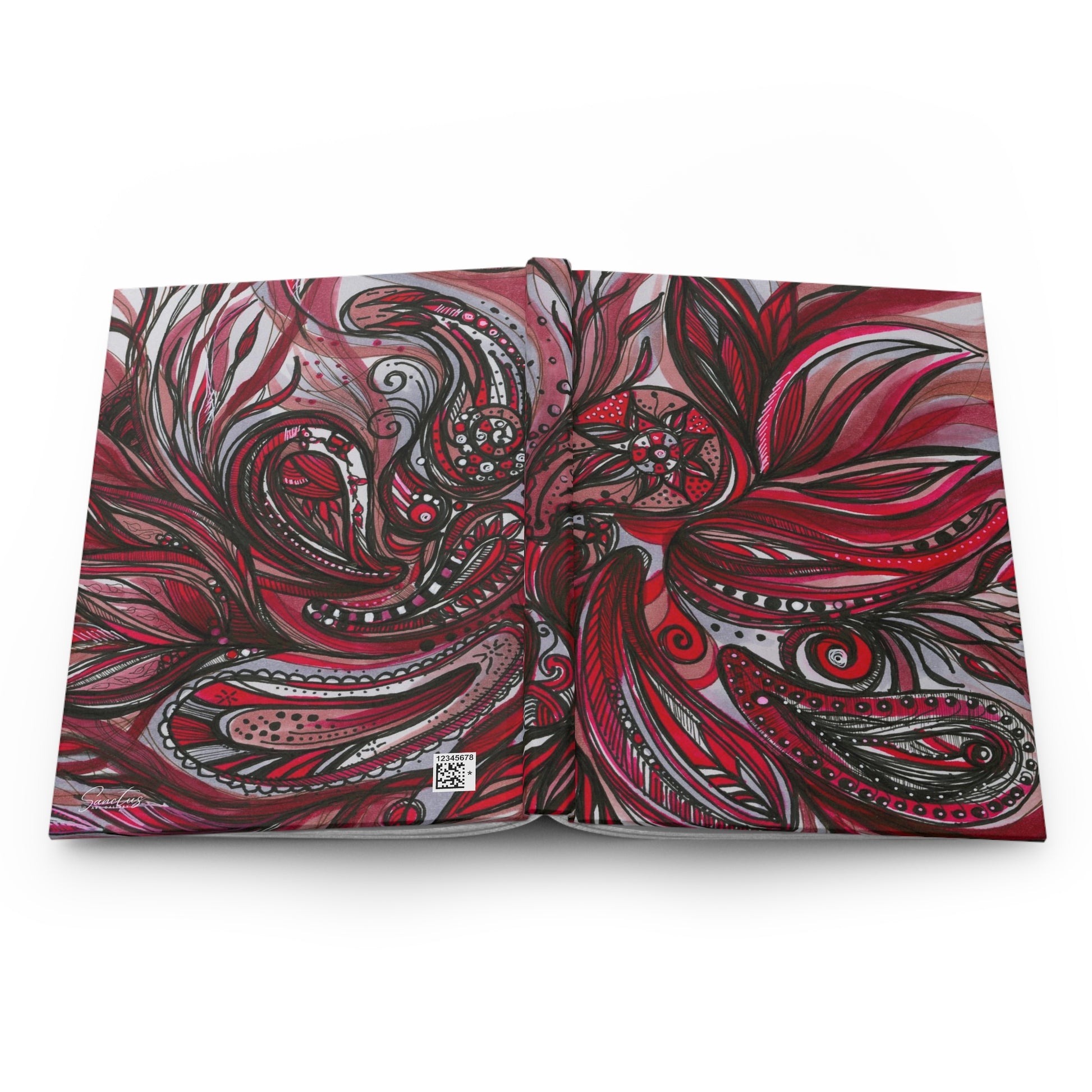 Scarlet Inked Paisleys Hardcover Journal - Sanctus Art Gallery