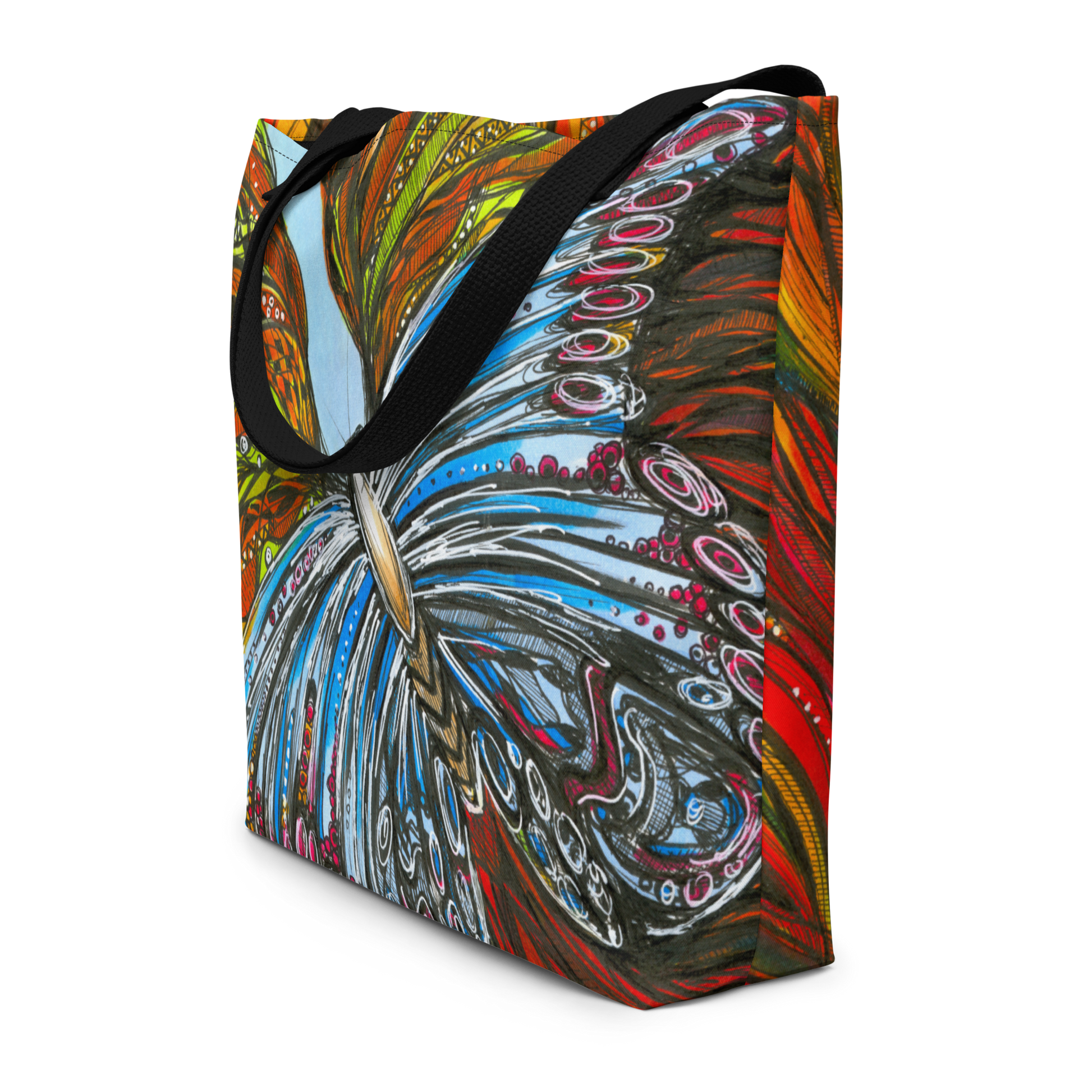 Butterfly Waves Large Tote Bag with Pocket - Sanctus Art Gallery