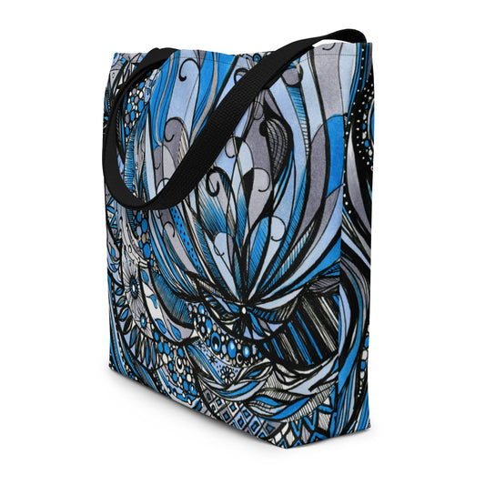 Blue Horizons Large Tote Bag w/ Pocket - Sanctus Art Gallery