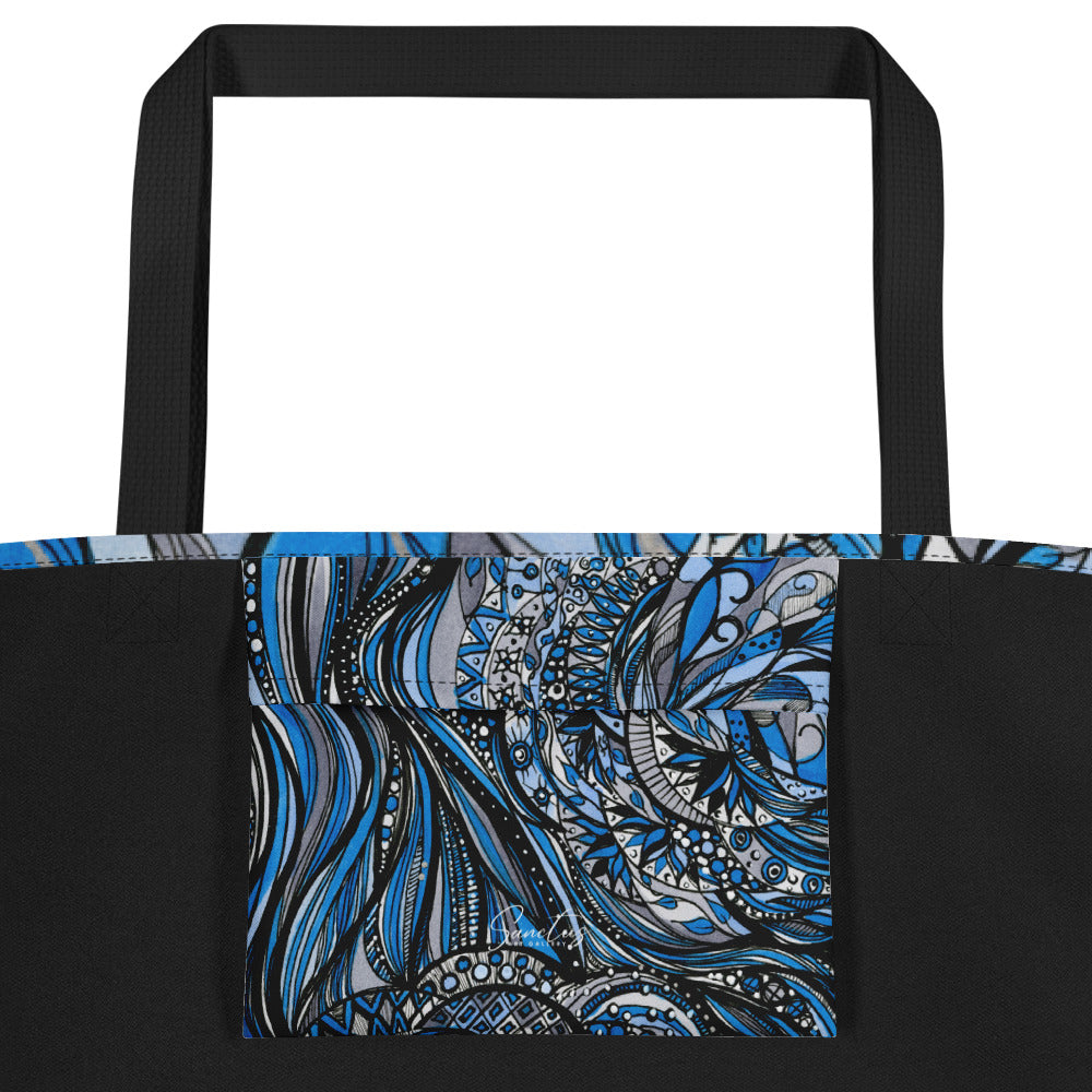 Blue Horizons Large Tote Bag w/ Pocket - Sanctus Art Gallery