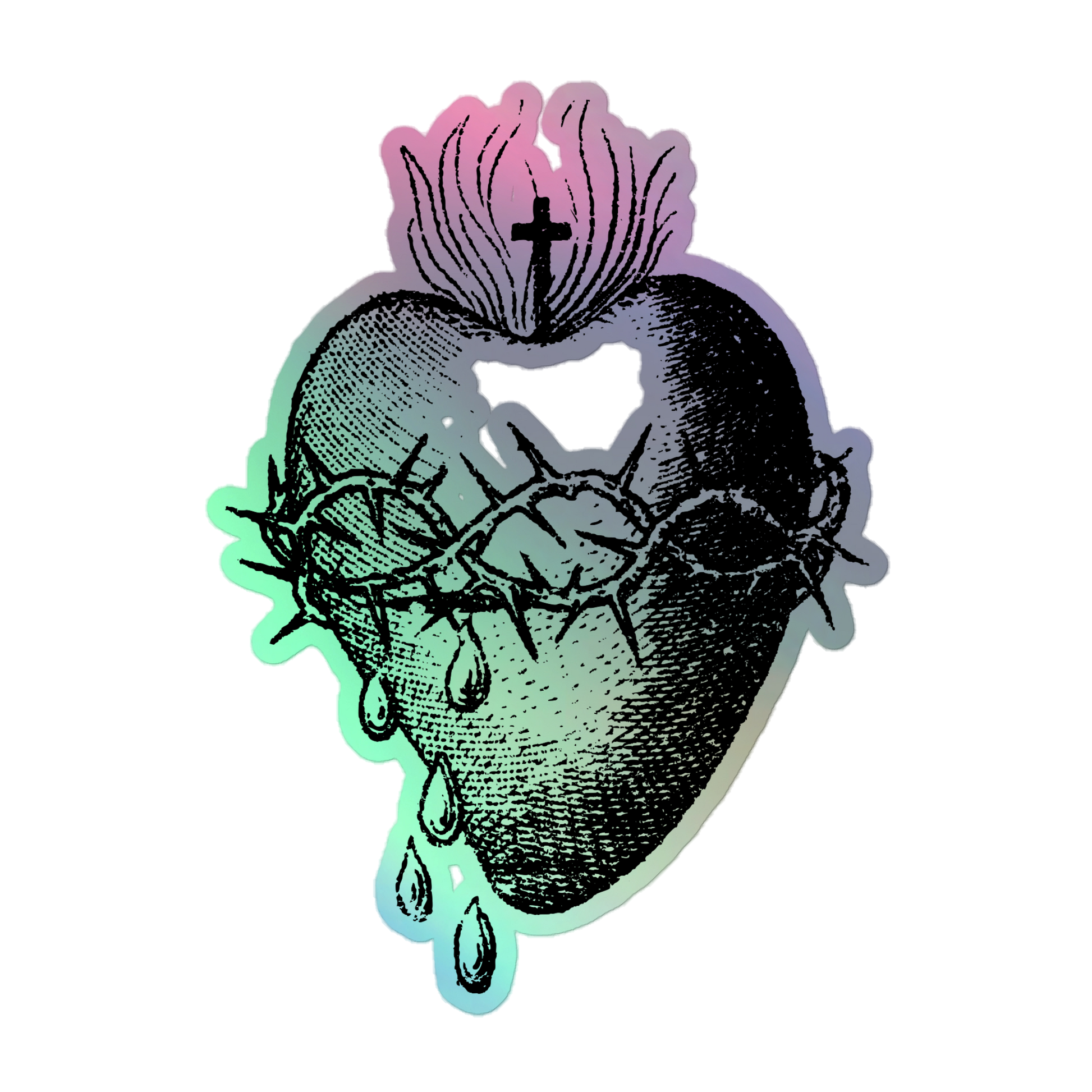 Sacred Heart of Jesus Holographic Stickers - Studio Lams Creative Collective