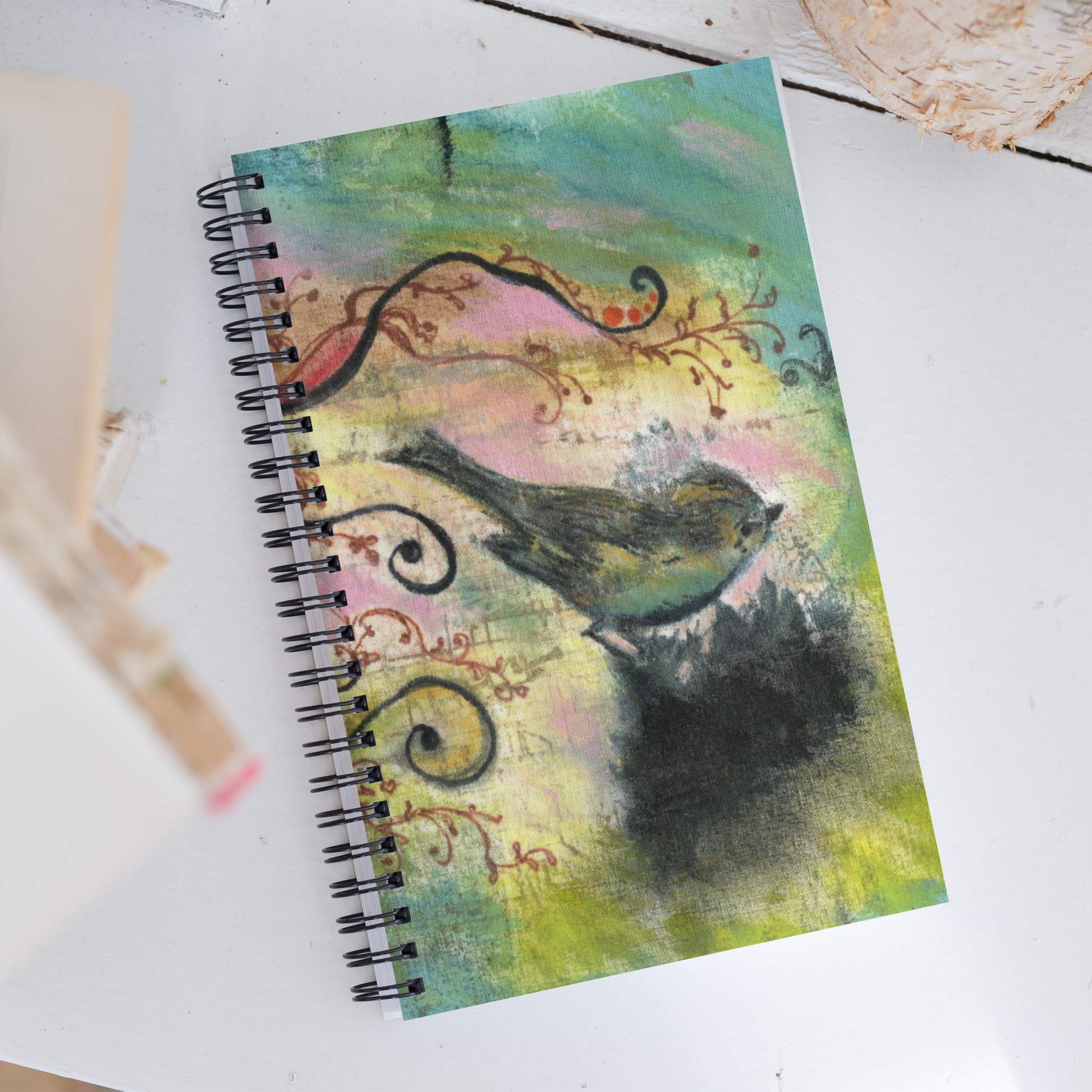 Songbird Serenade Fiber Art Spiral Notebook - Dotted Paper - Sanctus Art Gallery